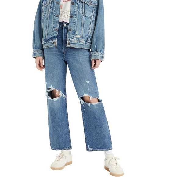 Levis Ribcage Straight Ankle Jeans Feeling Seen Medium Wash Distressed Busted 25 - Picture 2 of 15